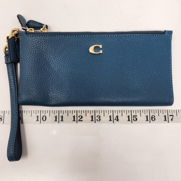 Coach Teal Leather Wristlet with Gold Accents - Picture 1 of 7